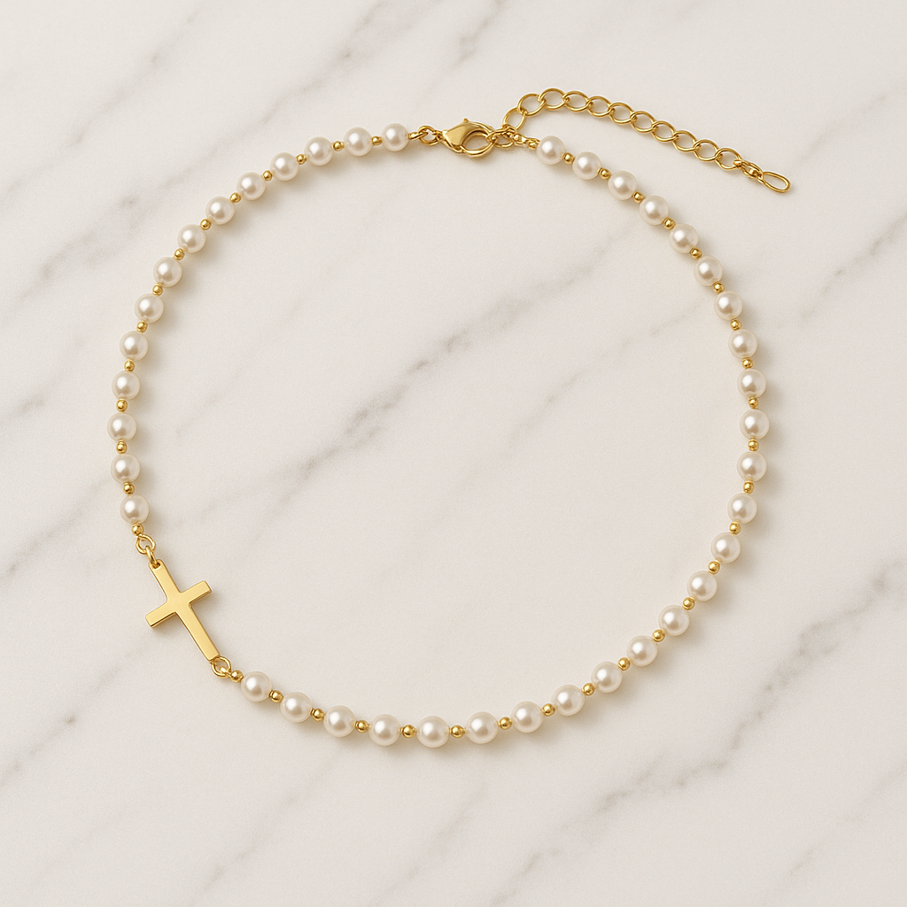 Gold Pearl Cross Necklace - The Faith Collection