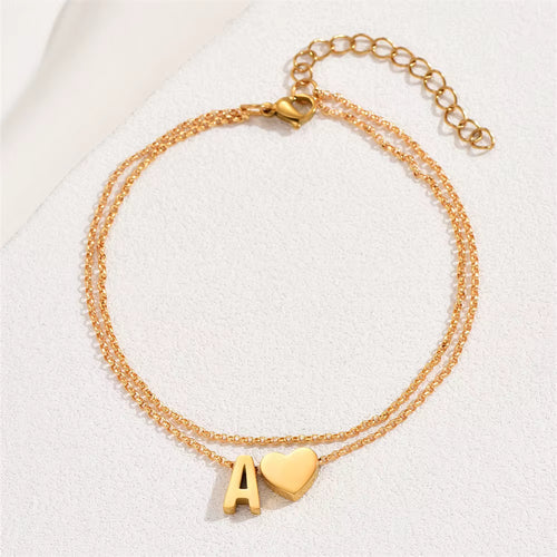 Muse Collection - Matching Personalized Heart & Initial Gold Bracelet