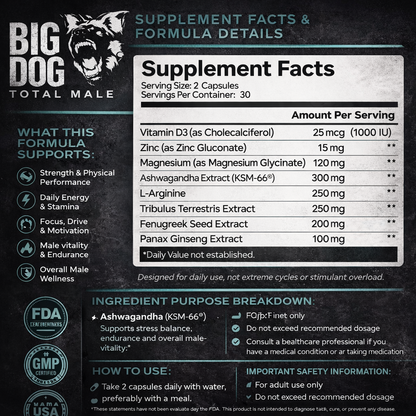BIG DOG TOTAL MALE PILLS -  Boost Testosterone, Energy & Male Vitality