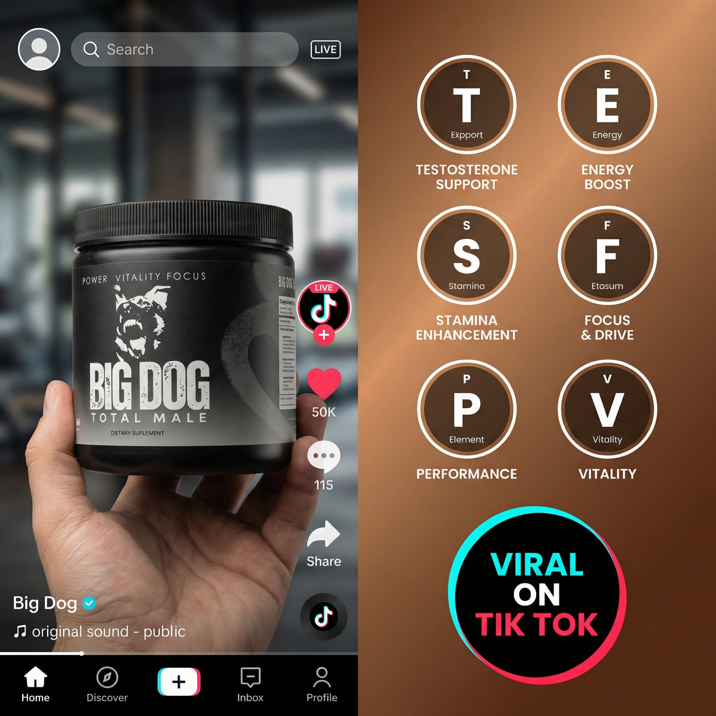 BIG DOG TOTAL MALE PILLS -  Boost Testosterone, Energy & Male Vitality